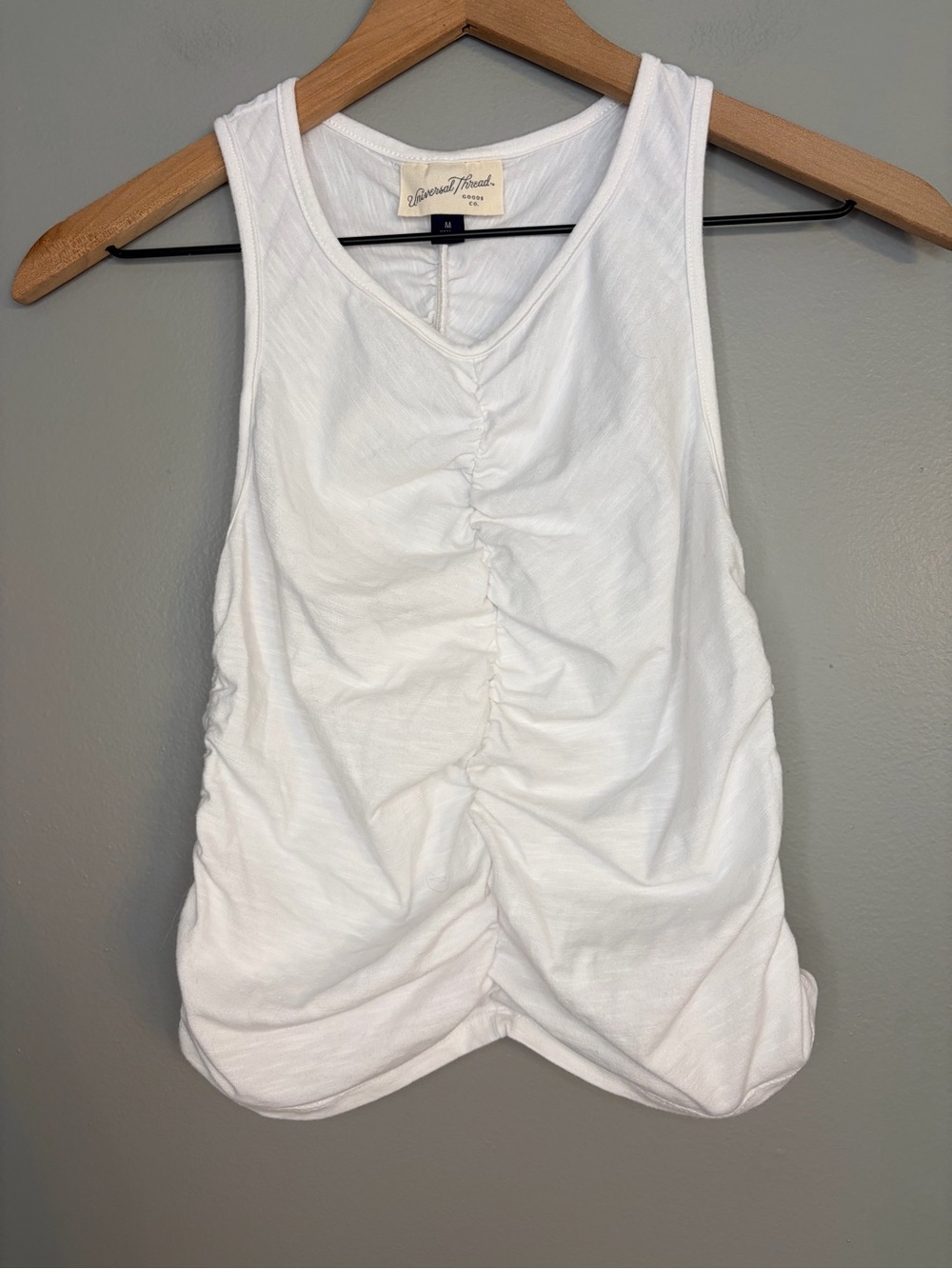 Universal Thread Women’s White Ruched Tank Top, Size Medium